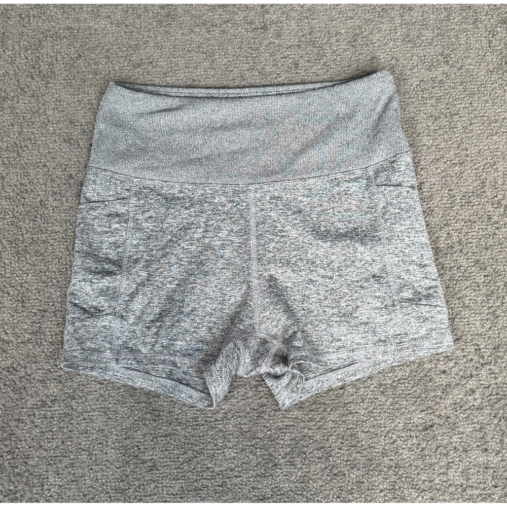 Zobha Womens Grey Space Dye High Rise Athletic Workout Shorts Pockets Size M